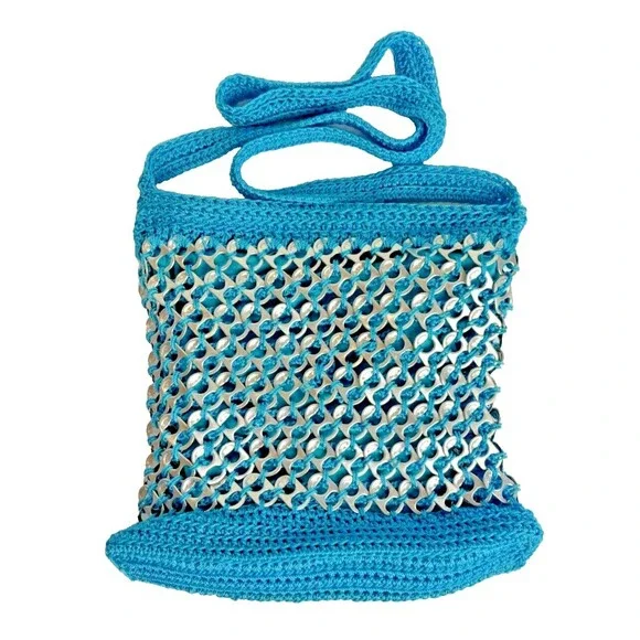 Unbranded Bags Soda Pop Top Pull Tab Blue Crochet Purse Retro